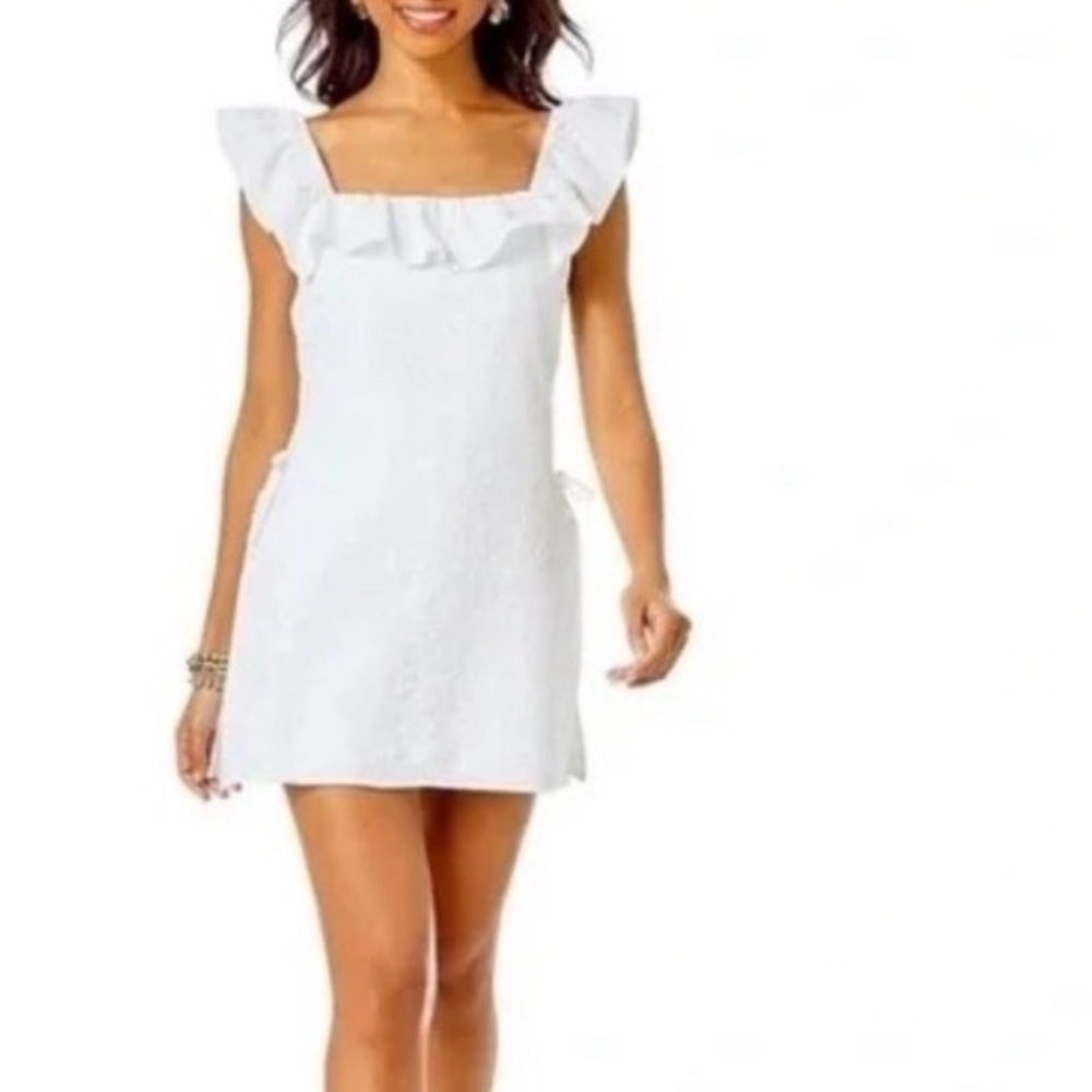 Lilly Pulitzer White Ruffle-Trim Mini Dress